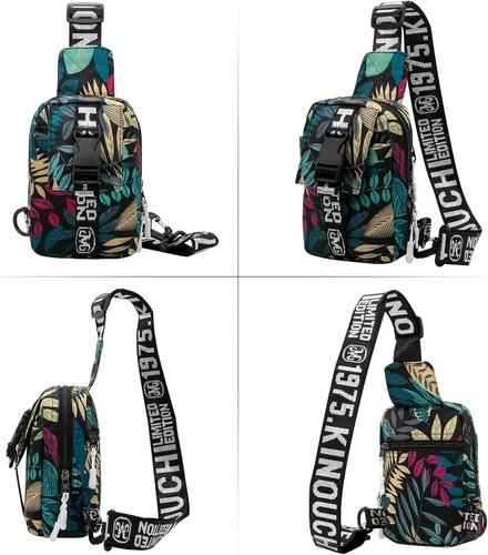 Miniatura 7 de Long Keeper Bolso bandolera pequeño para hombre, mochila ligera para el pecho, bolsas de hombro para senderismo, ciclismo, viajes, correr, Hoja Azul