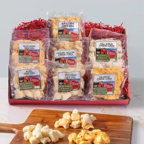 Wisconsin Cheese Company - Caja de regalo 100% de cuajada de queso Wisconsin - (Paquete de 7) | Caja de regalo enorme | Perfecto para fiestas,