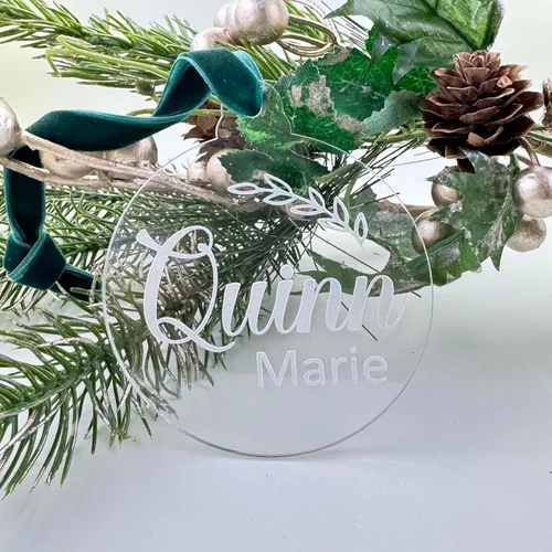 Adorno de Navidad acrílico hecho a mano personalizado con cinta de terciopelo, 9 diseños personalizados disponibles, regalo único o recuerdo