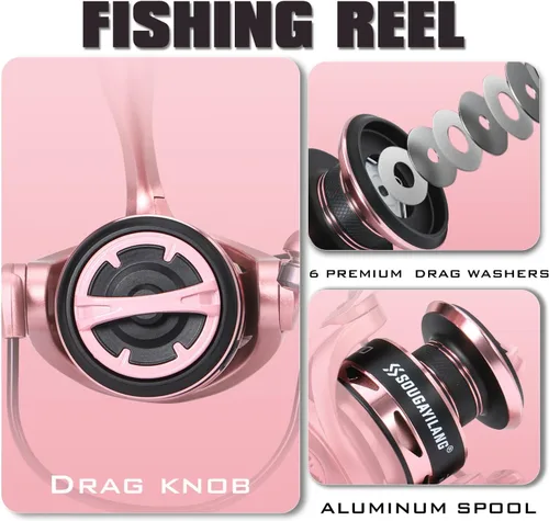 Miniatura 4 de Sougayilang Combo de caña de pescar telescópica y carrete, caña de pescar plegable de viaje y carrete de pesca giratorio, regalos de pesca