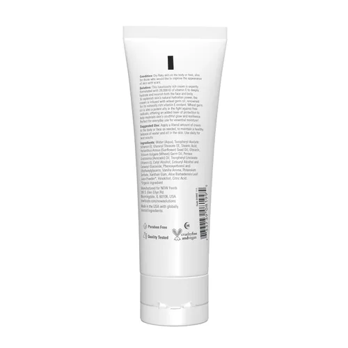 Miniatura 2 de NOW Solutions, Crema de vitamina E 28,000 UI, humedad intensa, vitamina E concentrada, 4 onzas