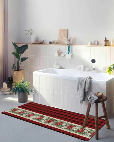 Miniatura 4 de Alfombra de baño de Poinsettia para bañera, antideslizante, de secado rápido y absorbente, tierra de diatomeas, fregadero de ducha para dormitorio