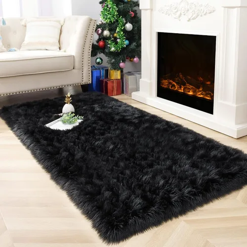 Miniatura 13 de Noahas Alfombra de piel sintética, alfombras esponjosas de lujo para dormitorio, alfombras lavables de 2 x 3 pies, alfombra de piel de oveja