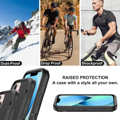 Miniatura 6 de Funda para iPhone 13 Mini con 2 protectores de pantalla, protección contra caídas a prueba de golpes, cuerpo completo, resistente, 3 capas, militar