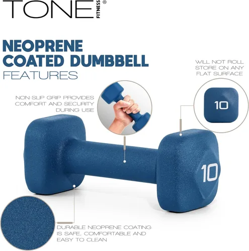 Miniatura 3 de Tone Fitness Pares de Mancuernas de Pesas de Neopreno con Cabeza Cuadrada Antirrodamiento Múltiples Opciones Azul