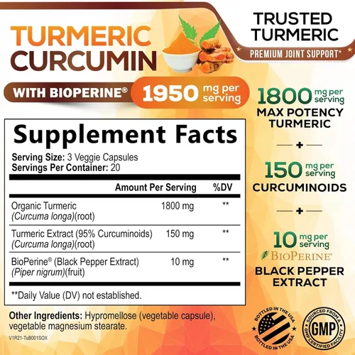 Miniatura 2 de Nature's Nutrition Cúrcuma, Curcumina máxima potencia, 95% curcuminoides, 0.064 onzas con extracto de pimienta negra para una mejor absorción