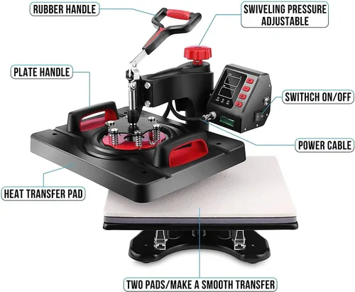 Miniatura 7 de AKEYDIY - Máquina de prensa de calor 5 en 1, máquina profesional de sublimación, 12" X 15", prensa giratoria para impresión en camisas