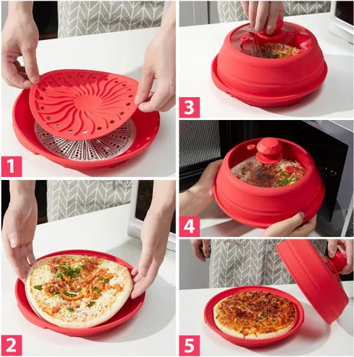 Miniatura 6 de Funda de silicona plegable para microondas, tapa de salpicaduras multifunción ventilada con plato de vidrio para cocinar alimentos y tocino, apto