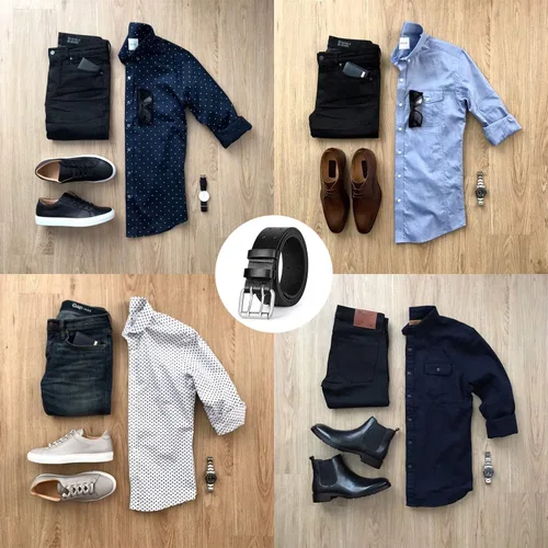 Miniatura 7 de VONMELLI Cinturón de cuero de doble punta para hombres, cinturón de doble ojal para pantalones
