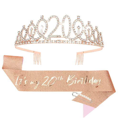 Miniatura 40 de CIEHER Corona de cumpleaños de 10 años, banda + juego de alfileres de perlas - Decoraciones y regalos para favores de fiesta de cumpleaños de 10 10º
