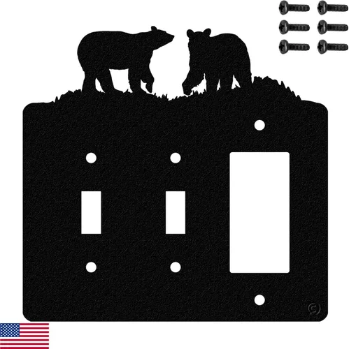 Miniatura 9 de Bear - Placa de pared para interruptor de luz de palanca doble (palanca doble, negro) - Fabricado en Estados Unidos