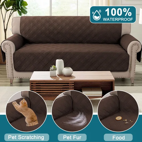 Miniatura 2 de Turquoize Fundas impermeables para sofá de 3 cojines, aptas para mascotas, antideslizante, protector de muebles lavables para mascotas, niños, Roble