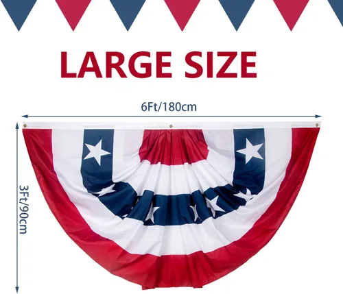 Miniatura 2 de Bandera de abanico plisada de Estados Unidos de 3 x 6 pies, bandera estadounidense para exteriores, bandera patriótica de medio abanico con ojales 6