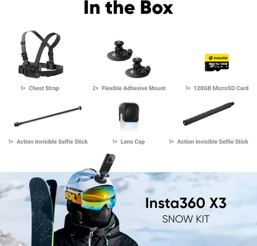 Miniatura 2 de Insta360 Kit de nieve X3 (nueva versión) - Cámara de acción 360 con video HDR activo de 5.7K 360, cámara de lente única 4K, impermeable