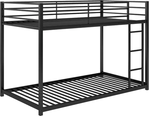 Miniatura 5 de Litera de metal individual sobre individual, litera baja resistente con barandillas de seguridad y escalera para niños, adolescentes y adultos,
