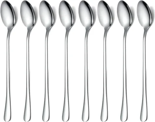 Miniatura 8 de Juego de 8 cucharas de café y té de acero inoxidable dorado prémium (mango largo, helado, cóctel)