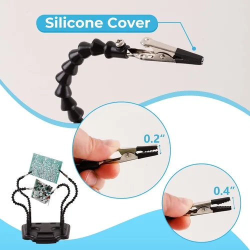 Miniatura 3 de Noah Mano de ayuda, 4 brazos ajustables de cuello de cisne, base de metal resistente, herramienta de soldadura electrónica, soporte limpiador