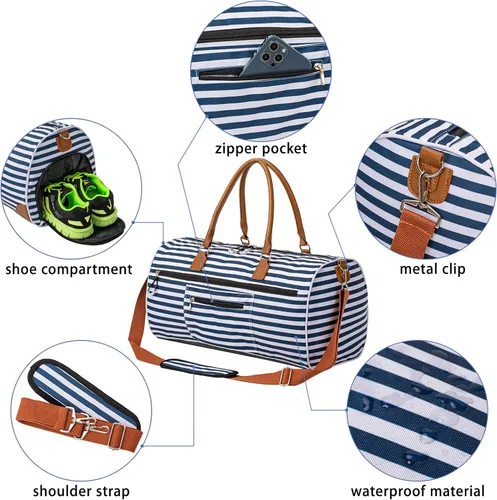 Miniatura 6 de Kuston Bolsas deportivas para gimnasio con compartimento para zapatos bolsas de viaje para hombres y mujeres Franjas Azules