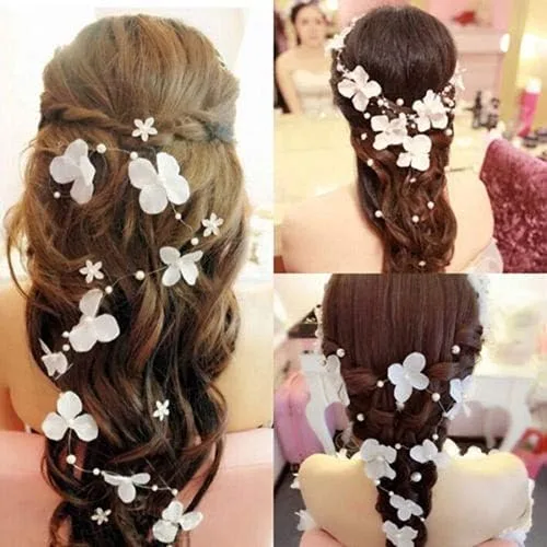 Diadema flexible con perlas de imitación y flores, para boda, fiesta, novia, diadema tiara
