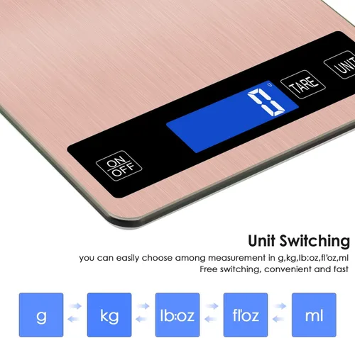 Miniatura 3 de Báscula digital de cocina, báscula de cocina recargable de acero inoxidable de 11.0 lbs/11 libras, de alta precisión, sensor táctil, pantalla LCD