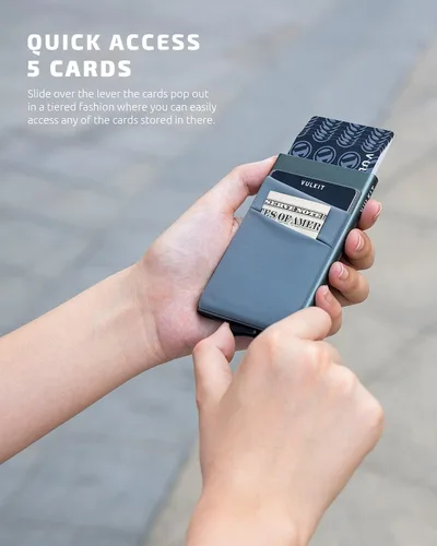 Miniatura 2 de VULKIT Card Holder with Money Pocket Pop Up Wallet RFID Blocking Slim Metal Bank Card Case Holds 5 Cards and Notes