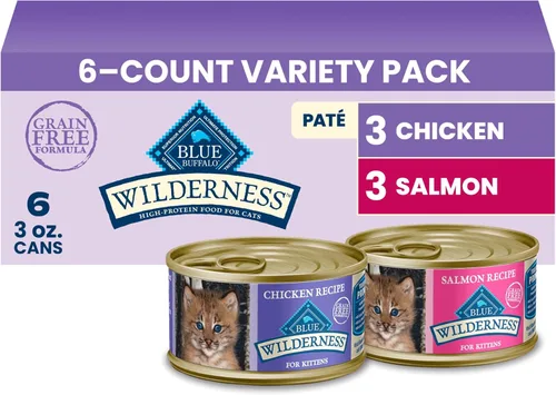 Blue Buffalo Wilderness - Comida para gatitos, paquete variado de paté de comida húmeda para gatos con alto contenido de proteínas y sin granos,
