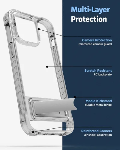 Miniatura 5 de ENCASED Funda con función atril para iPhone 14 con soporte (aleación de metal duradera), funda ultra protectora con protector de pantalla