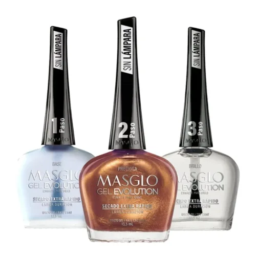 Miniatura 5 de MASGLO GEL EVOLUTION - Esmalte de uñas efecto gel, sin lámpara UV/Led, duración de hasta 12 días, 3 unidades, base, color esmalte, brillo, 0.5 onzas