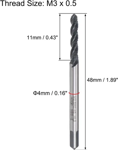Miniatura 2 de uxcell M2 x 0.4 espiral flauta rosca, rosca métrica máquina HSS revestimiento de nitruración HSS, vástago redondo con extremo cuadrado, tolerancia