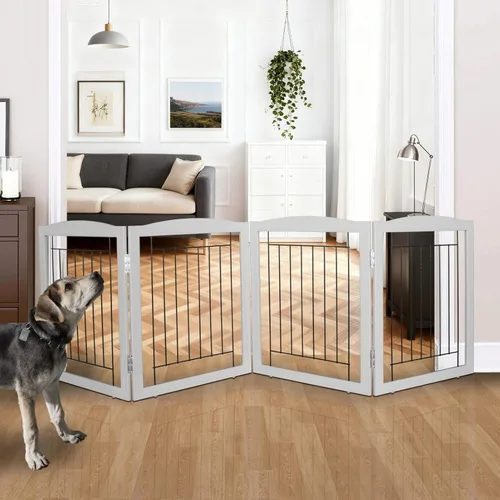 Miniatura 20 de ZJSF Puerta plegable independiente para perros, puerta de madera extra ancha blanca para cachorros, 6 paneles, puertas altas para mascotas