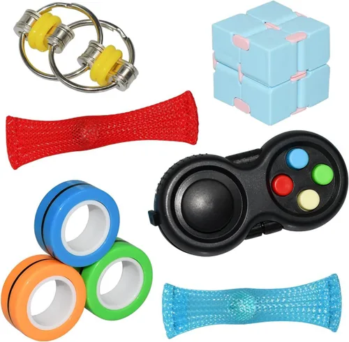 Juego de 6 juguetes sensoriales para ansiedad, regalos para niños y adultos, cubo infinito, anillos magnéticos, almohadilla para juegos antiestrés,