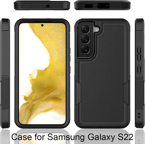 Miniatura 9 de Funda para Samsung Galaxy S22: funda protectora de doble capa resistente para teléfono celular, a prueba de golpes, con protector de pantalla, Negro