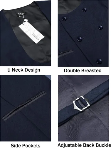 Miniatura 5 de COOFANDY Chaleco de traje para hombre, ajustado, doble botonadura, chaleco formal de negocios