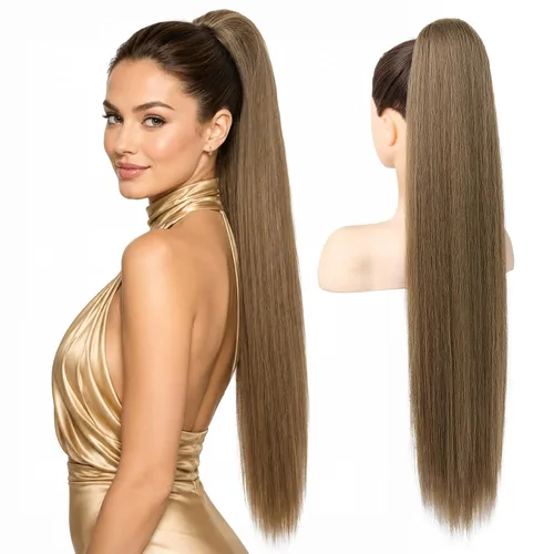 Miniatura 22 de SEIKEA Extensiones de cola de caballo con cordón, larga y recta, cola de caballo falsa, natural, suave, extensiones de cabello sintético resistente