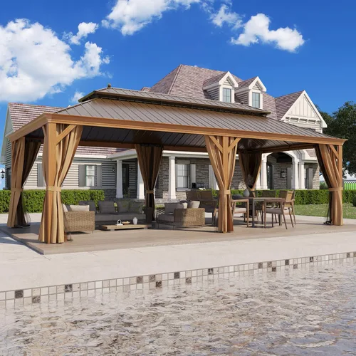 Miniatura 25 de Cenador de techo rígido de 12'x16', Cenador de patio de aluminio para exteriores con toldo de acero galvanizado de doble techo con malla y cortinas