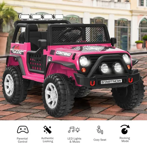 Miniatura 8 de Costzon - Camioneta de paseo de 2 plazas, vehículo eléctrico accionado a batería de 12 V con control remoto, 2 velocidades, suspensión de resorte