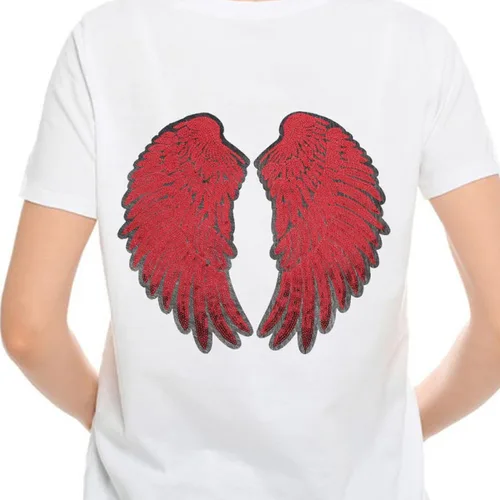 Miniatura 9 de 2pcs Angel Wing Sequin Embroidered Applique Patch Crimson Medium Size for Garment Sewing, DIY Clothing Decoration, Iron-on Fabric Patch for Jackets