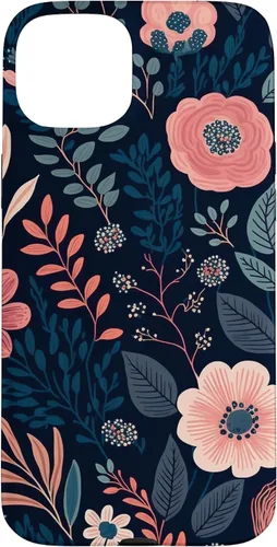 Miniatura 8 de Boho Navy Blue and Pink Floral Botanical Pattern Flower Art Case for iPhone 17