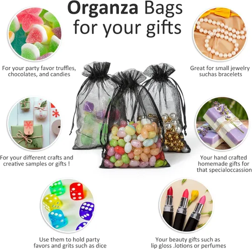 Miniatura 3 de Hopttreely 50 bolsas de organza - 4x4.72 pulgadas (10x12cm) bolsitas con cordón para joyería para bodas, fiestas, festivales y regalos