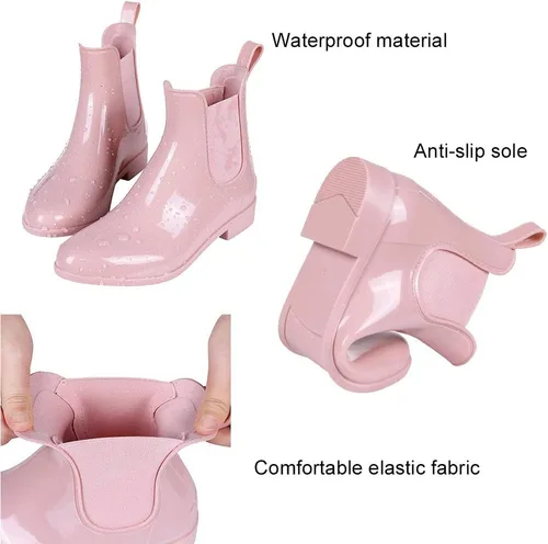Miniatura 5 de Evshine - Botas de lluvia cortas para mujer, botas de lluvia de Chelsea ligeras, botas de goma impermeables