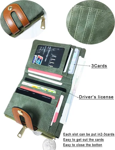 Miniatura 2 de AOXONEL Cartera pequeña de cuero plegable Rfid para mujer, con cremallera, bolsillo para tarjeta de identificación, delgada, compacta y delgada