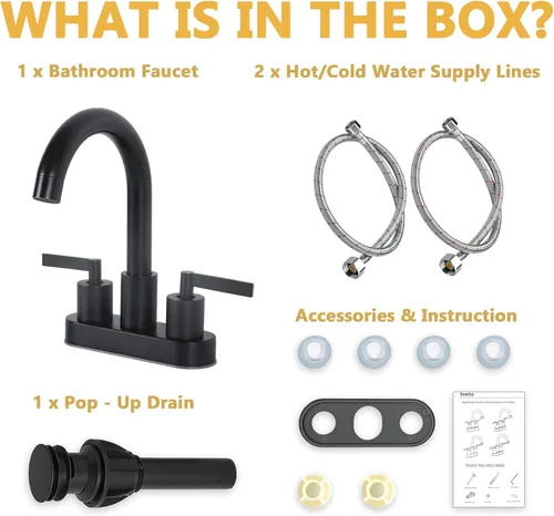 Miniatura 6 de KINGO HOME Grifo de lavabo de baño negro mate, grifo de baño en cascada de 2 o 3 agujeros, grifos centrales de 4 pulgadas, 2 manijas de tocador