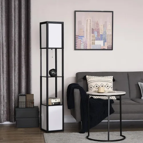 Miniatura 6 de HOMCOM Lámpara de pie moderna con estantes e iluminación ambiental doble, lámpara de pie alta para sala de estar, dormitorio con pantalla de tela