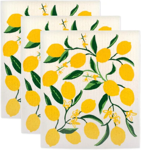 DII Paños suecos para cocina y limpieza, reutilizables, lavables a máquina y aptos para lavavajillas, biodegradables, 7.75 x 6.75, limones, 3