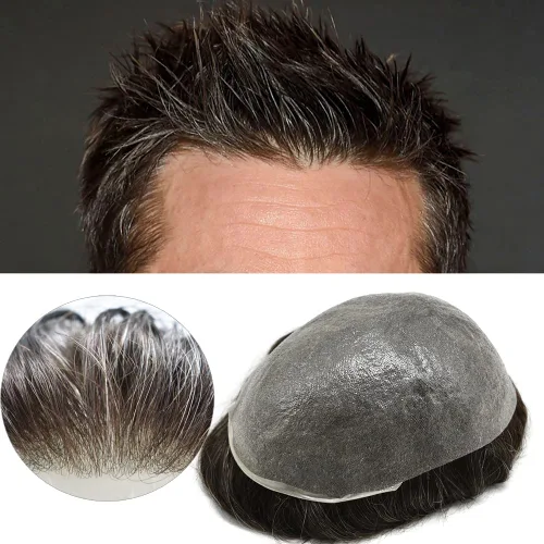 Miniatura 37 de Toupee Hair for Men Hair Piece 0.002 in Ultra Thin Skin Mens Toupee Sistema de reemplazo de cabello humano para hombres, prótesis capilar