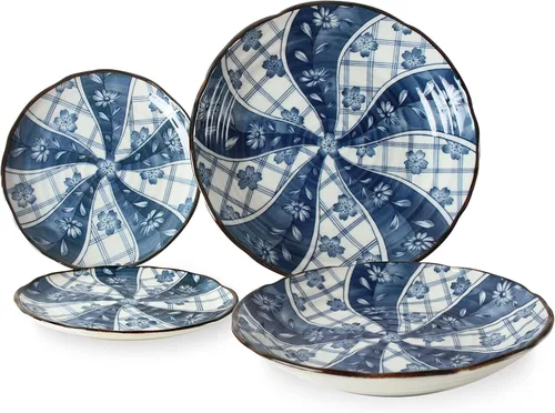 Mino Ware TNG002 - Plato de pasta japonesa y 2 platos para ensalada/aperitivo fabricado en Japón (importación de Japón) TNG002 (flores en espiral)