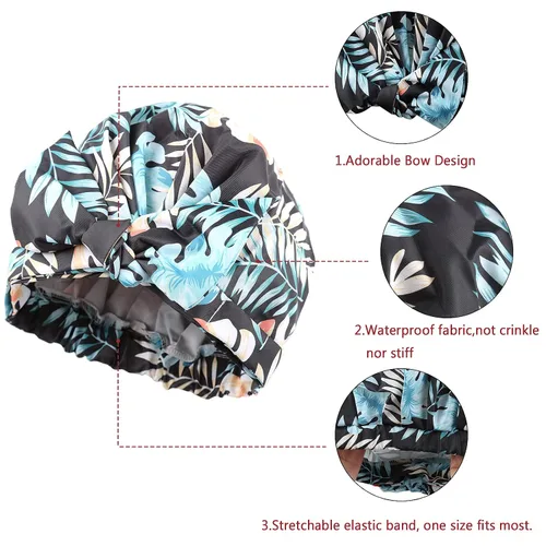 Miniatura 3 de Gorro de ducha para mujer, reutilizable, impermeable, para cabello largo, para ducha, bonito gorro de ducha extra grande para trenzas (hojas)
