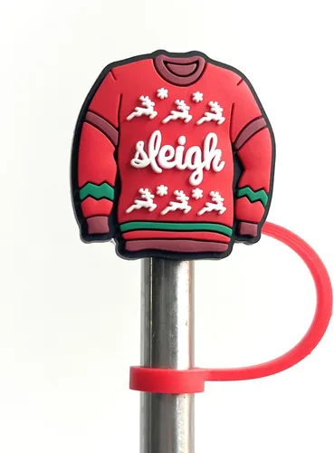 Miniatura 3 de Paquete de 6 Adornos Divertidos de Navidad para Pajitas de 8mm con Trineo, Árbol, Copo de Nieve y Papá Noel (Paquete de Navidad)