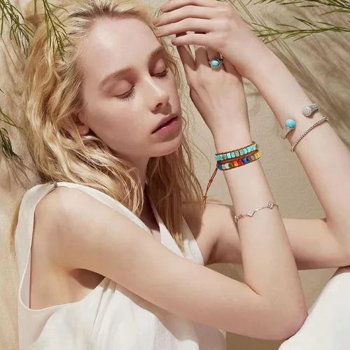 Miniatura 15 de Sedmart Pulseras de piedra hechas a mano para mujeres con piedras hippie de cuero, pulsera de cuentas curativas para mujeres y hombres
