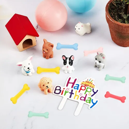 Miniatura 4 de Chunful Juego de 18 piezas de decoración de pastel de perro, figuras de cachorro, decoración de pastel de hueso de perro, decoración de pastel